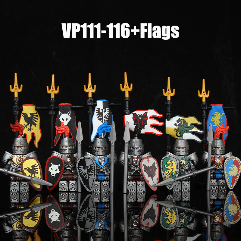 VP111-116 Medieval Green Dragon Knight Army Minifigs Building Blocks Weapon Soldiers Wolfpack Warrier Shield Horse Children Toys Gifts