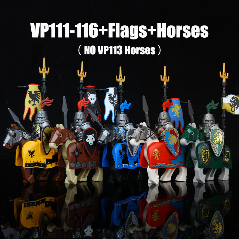 VP111-116 Medieval Green Dragon Knight Army Minifigs Building Blocks Weapon Soldiers Wolfpack Warrier Shield Horse Children Toys Gifts