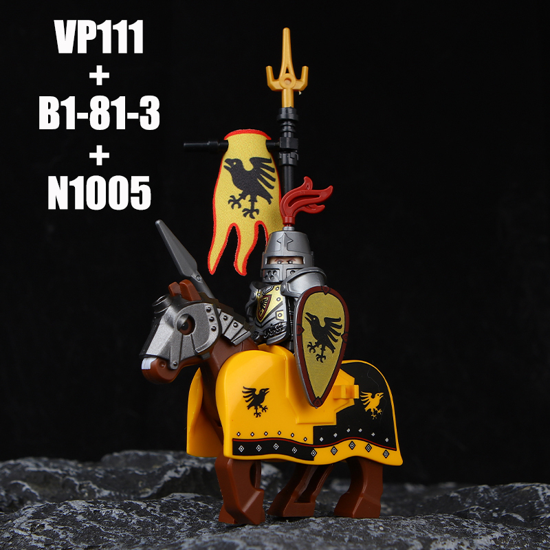 VP111-116 Medieval Green Dragon Knight Army Minifigs Building Blocks Weapon Soldiers Wolfpack Warrier Shield Horse Children Toys Gifts