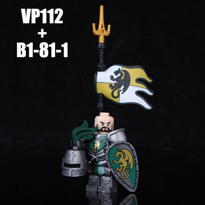 VP111-116 Medieval Green Dragon Knight Army Minifigs Building Blocks Weapon Soldiers Wolfpack Warrier Shield Horse Children Toys Gifts