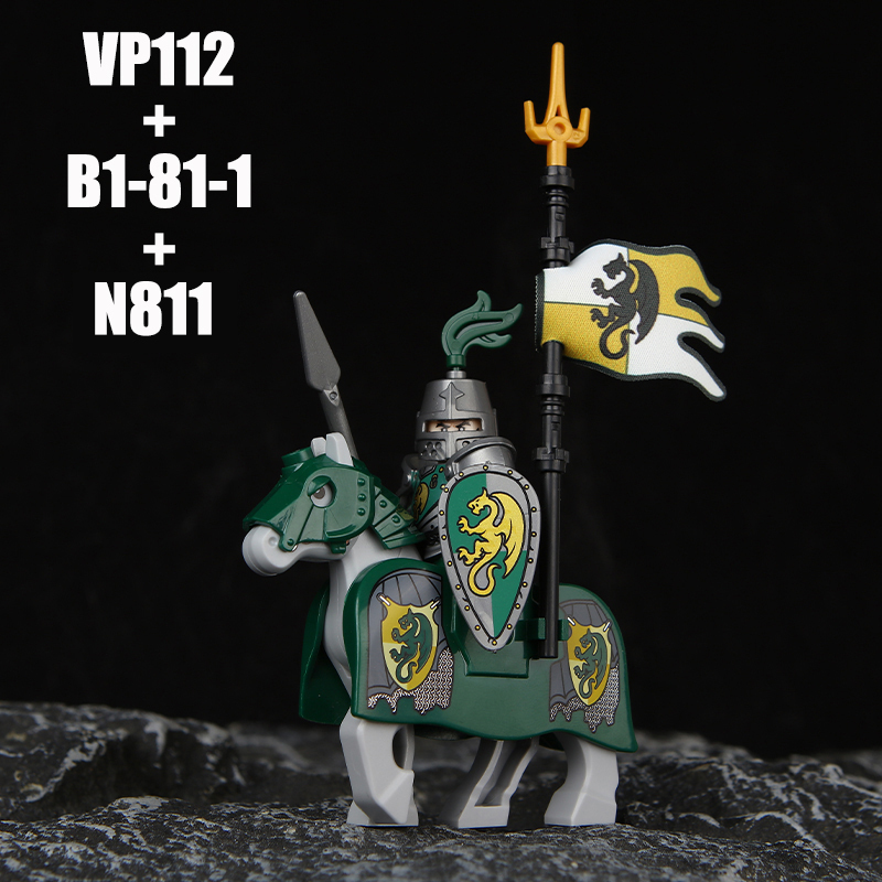 VP111-116 Medieval Green Dragon Knight Army Minifigs Building Blocks Weapon Soldiers Wolfpack Warrier Shield Horse Children Toys Gifts