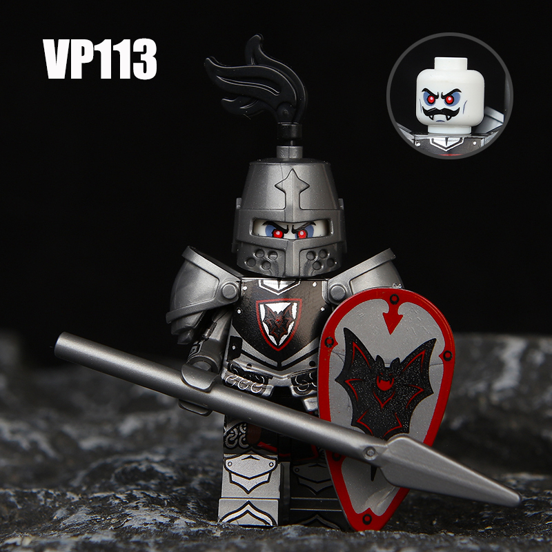 VP111-116 Medieval Green Dragon Knight Army Minifigs Building Blocks Weapon Soldiers Wolfpack Warrier Shield Horse Children Toys Gifts