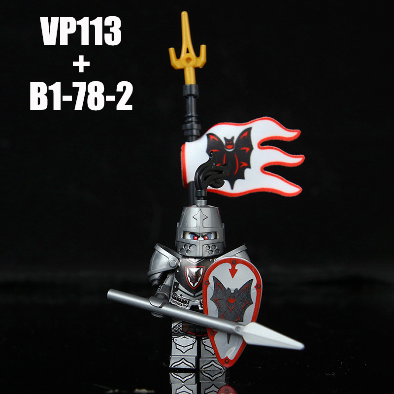 VP111-116 Medieval Green Dragon Knight Army Minifigs Building Blocks Weapon Soldiers Wolfpack Warrier Shield Horse Children Toys Gifts