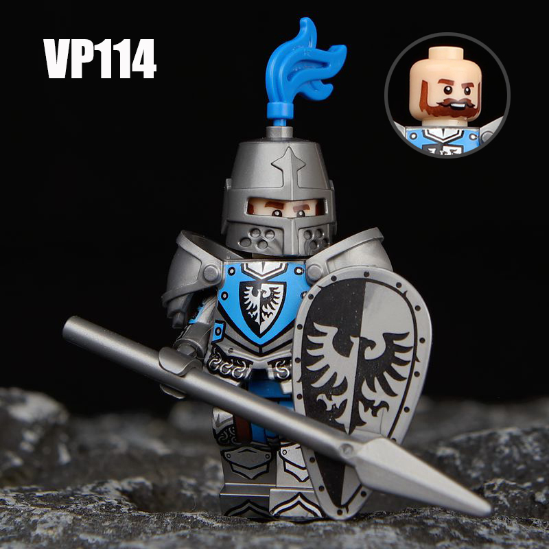 VP111-116 Medieval Green Dragon Knight Army Minifigs Building Blocks Weapon Soldiers Wolfpack Warrier Shield Horse Children Toys Gifts