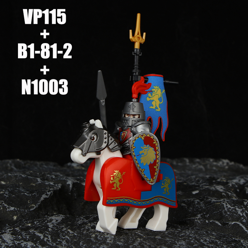 VP111-116 Medieval Green Dragon Knight Army Minifigs Building Blocks Weapon Soldiers Wolfpack Warrier Shield Horse Children Toys Gifts
