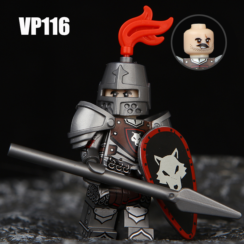 VP111-116 Medieval Green Dragon Knight Army Minifigs Building Blocks Weapon Soldiers Wolfpack Warrier Shield Horse Children Toys Gifts