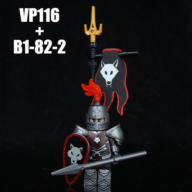 VP111-116 Medieval Green Dragon Knight Army Minifigs Building Blocks Weapon Soldiers Wolfpack Warrier Shield Horse Children Toys Gifts