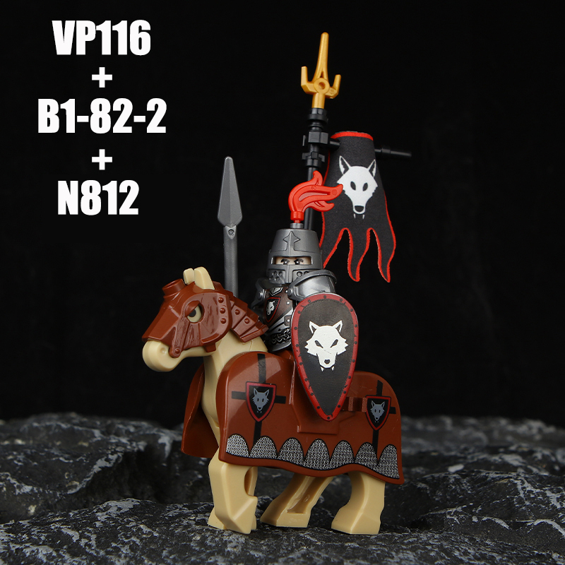 VP111-116 Medieval Green Dragon Knight Army Minifigs Building Blocks Weapon Soldiers Wolfpack Warrier Shield Horse Children Toys Gifts