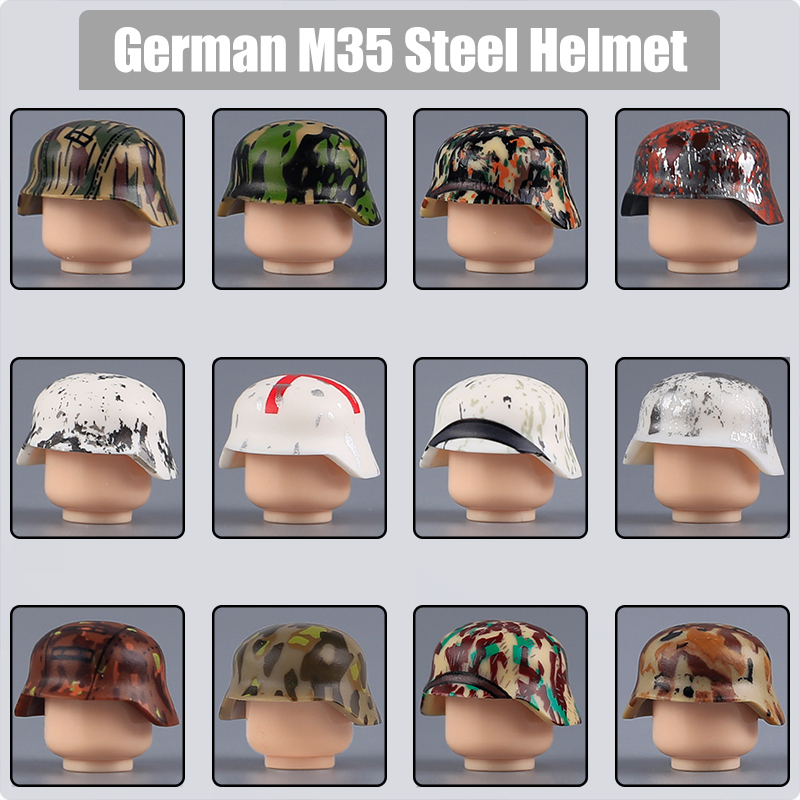 Military WWII MOC Hat Helmet Building Block German M35 steel helmet Soldier Figure Camouflage Accessories Brick Toy Gift WW2
