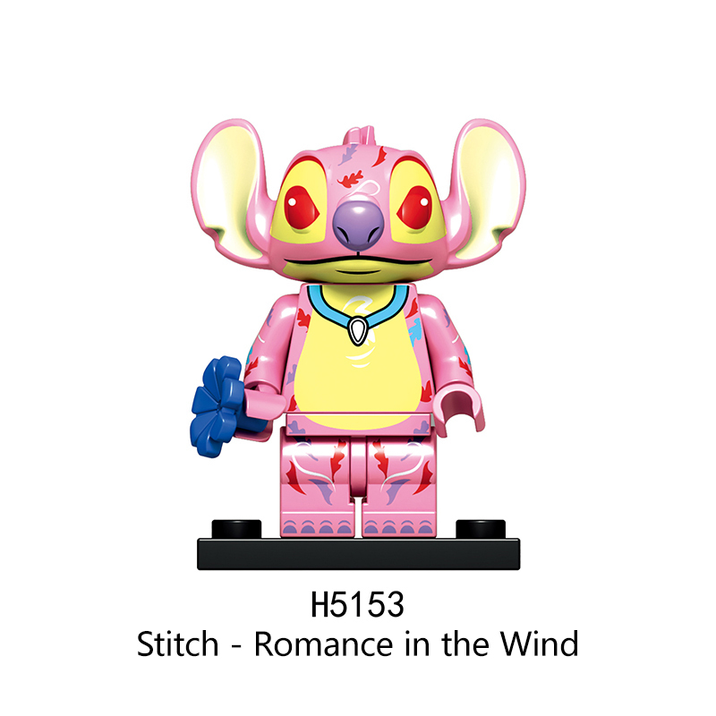 H5142-5155 Blue Stitch Pink Angie Cartoon Movie Series Anime Action Figure Building Blocks Toys Model Children Birthday Gifts TP165 TP166