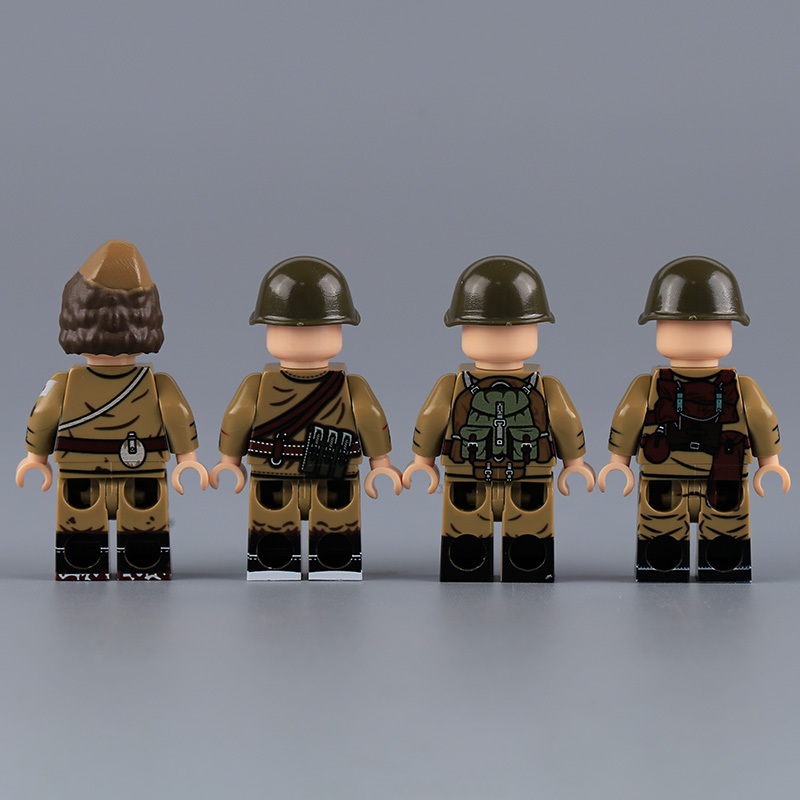 WW2 Soviet Cotton Coat Militia Minifigs Building Blocks UV Printing Mosin-Nagant Rifle War Army Weapon Soldier Figures Parts Bricks Toys