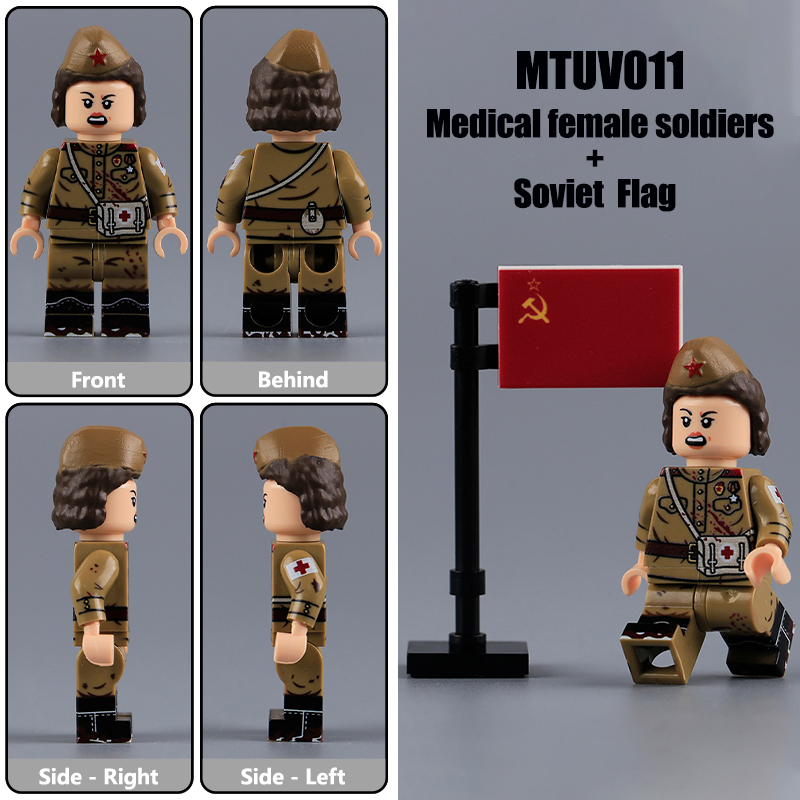 WW2 Soviet Cotton Coat Militia Minifigs Building Blocks UV Printing Mosin-Nagant Rifle War Army Weapon Soldier Figures Parts Bricks Toys