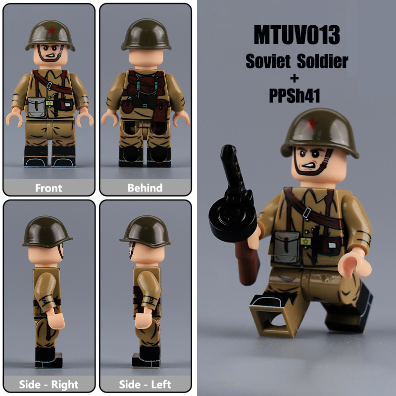 WW2 Soviet Cotton Coat Militia Minifigs Building Blocks UV Printing Mosin-Nagant Rifle War Army Weapon Soldier Figures Parts Bricks Toys