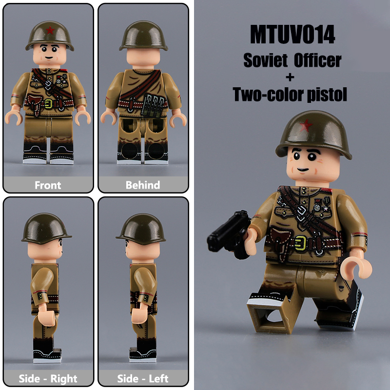 WW2 Soviet Cotton Coat Militia Minifigs Building Blocks UV Printing Mosin-Nagant Rifle War Army Weapon Soldier Figures Parts Bricks Toys