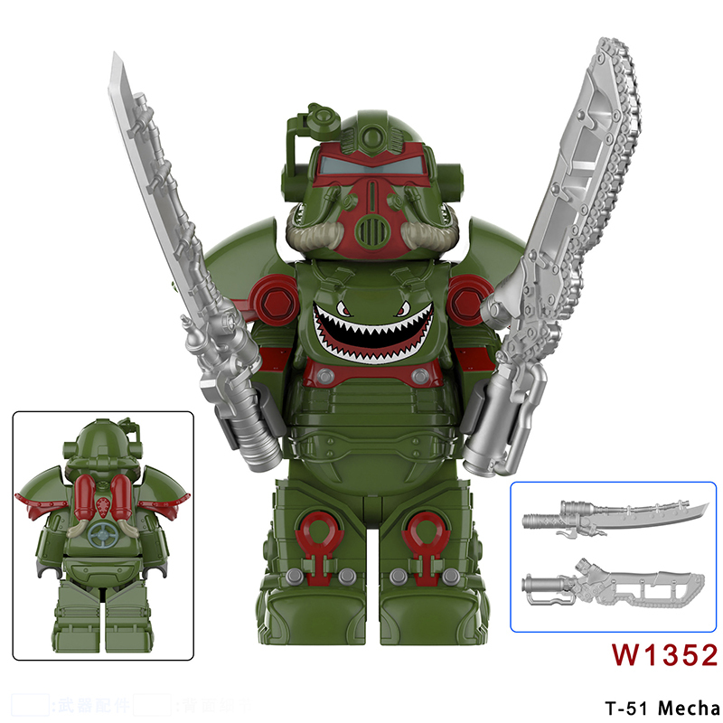 W1352-1359 Game Radiation Power Armor Minifigs Motorcycle Building Blocks Warrior T-51 Mecha Armour Compatible Toys Gift