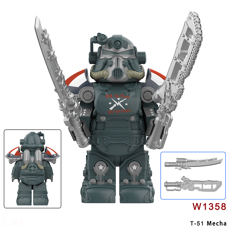 W1352-1359 Game Radiation Power Armor Minifigs Motorcycle Building Blocks Warrior T-51 Mecha Armour Compatible Toys Gift