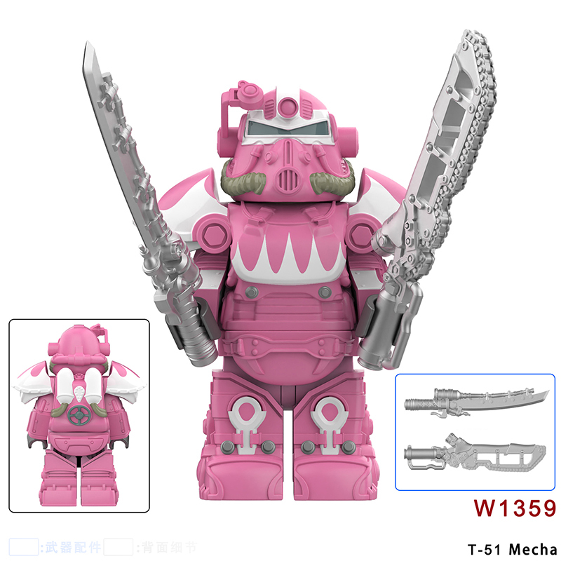 W1352-1359 Game Radiation Power Armor Minifigs Motorcycle Building Blocks Warrior T-51 Mecha Armour Compatible Toys Gift
