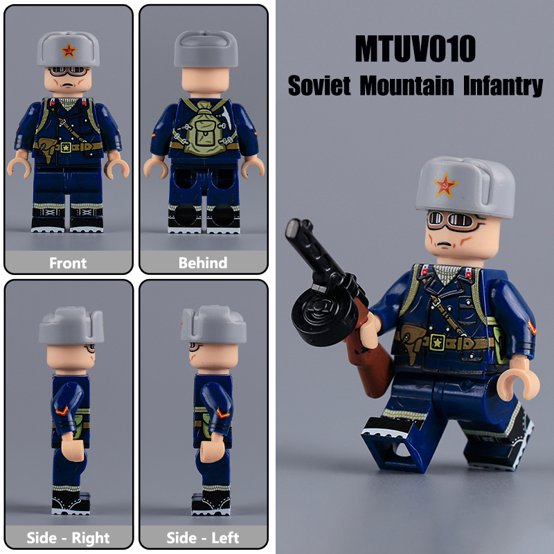 WW2 Soviet Cotton Coat Militia Minifigs Building Blocks UV Printing Mosin-Nagant Rifle War Army Weapon Soldier Figures Parts Bricks Toys