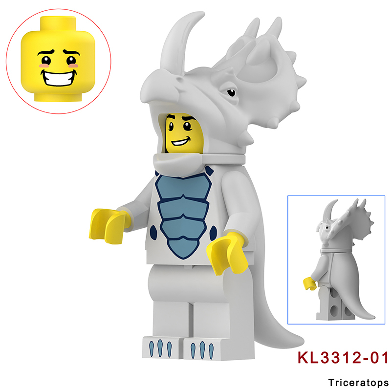 KL3311 Cartoon Dinosaur Stegosaurus Action Figures White Little Triceratops Minifigs Building Blocks Toys Children Gifts