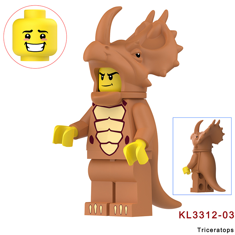 KL3311 Cartoon Dinosaur Stegosaurus Action Figures White Little Triceratops Minifigs Building Blocks Toys Children Gifts