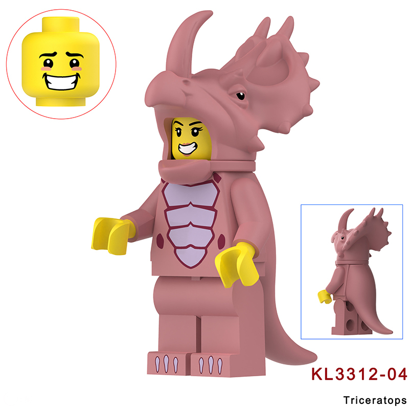KL3311 Cartoon Dinosaur Stegosaurus Action Figures White Little Triceratops Minifigs Building Blocks Toys Children Gifts