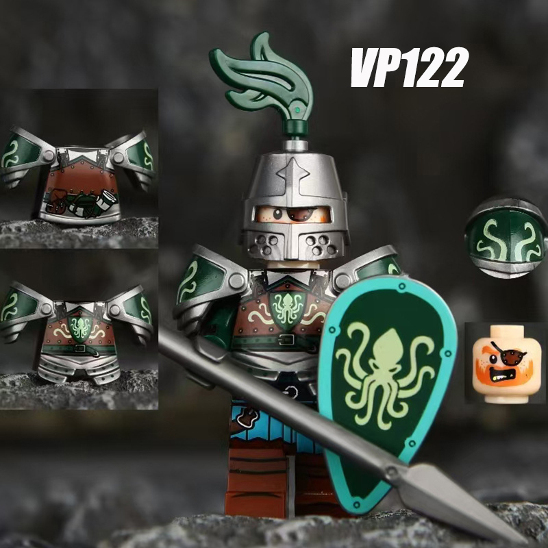 VP111-116 Medieval Green Dragon Knight Army Minifigs Building Blocks Weapon Soldiers Wolfpack Warrier Shield Horse Children Toys Gifts