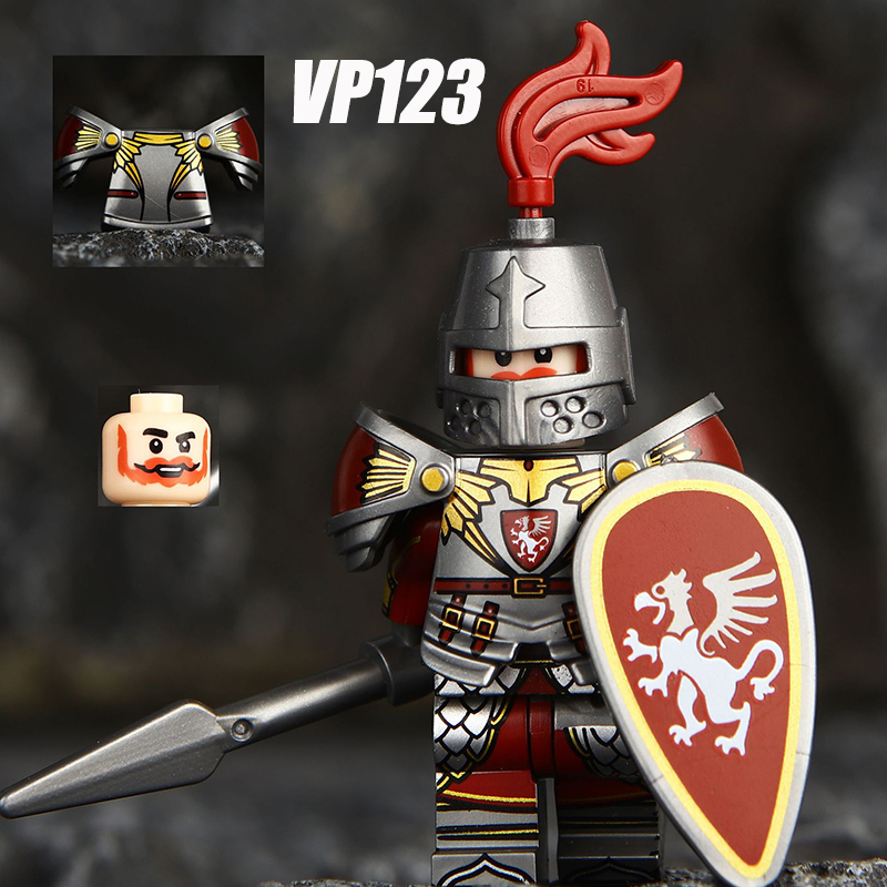 VP111-116 Medieval Green Dragon Knight Army Minifigs Building Blocks Weapon Soldiers Wolfpack Warrier Shield Horse Children Toys Gifts