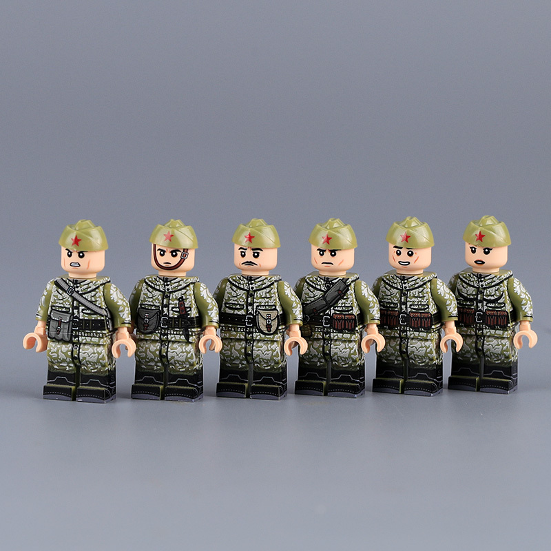 WW1 Military Amoeba Pattern Red Army Minifigs Building Blocks War Army Soviet Union Soldiers Weapon Gun Toys Boys Gifts