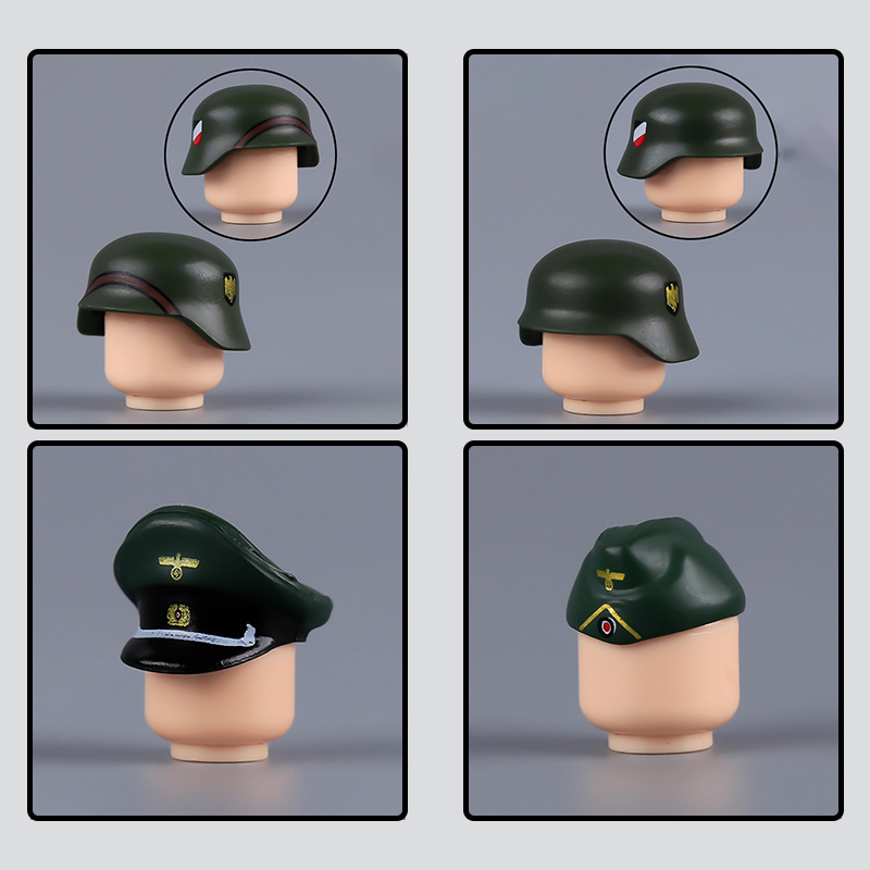 MOC German Military Soliders Helmet Building Blocks Army Soliders Weapons Minifigs Compatible Hats Bricks Children Gifts Toys