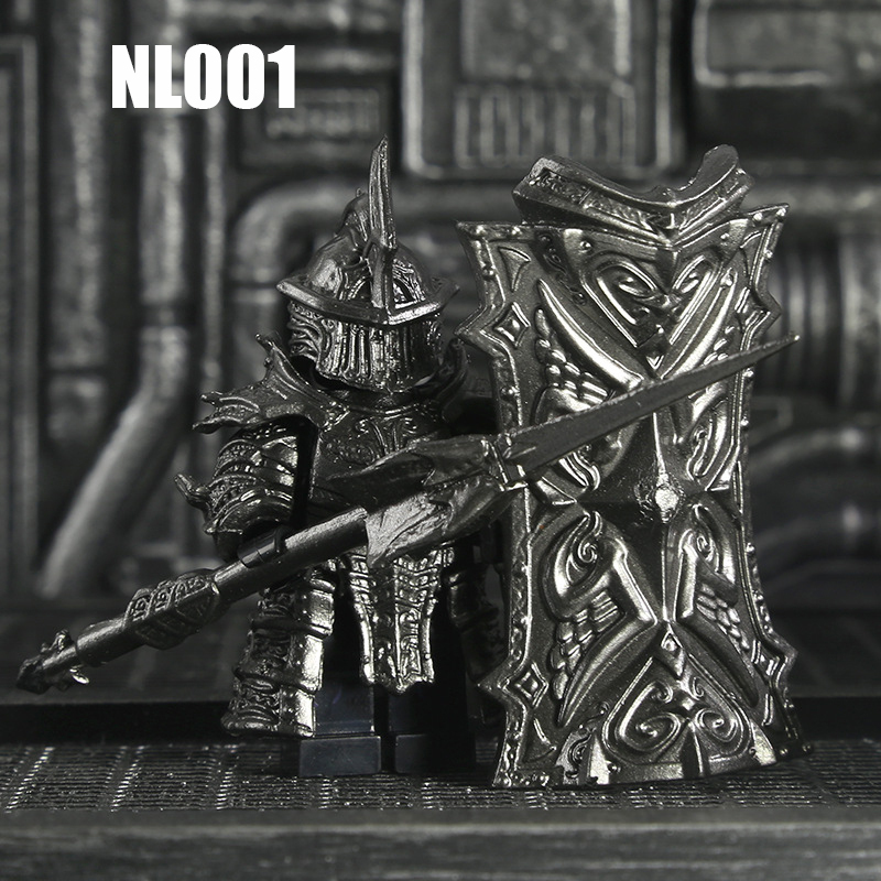 NL001 Medieval Heavy Armored Tower Knight Action Figures Silver Giant Building Blocks Demon's Souls Soldier Kids Toy Children