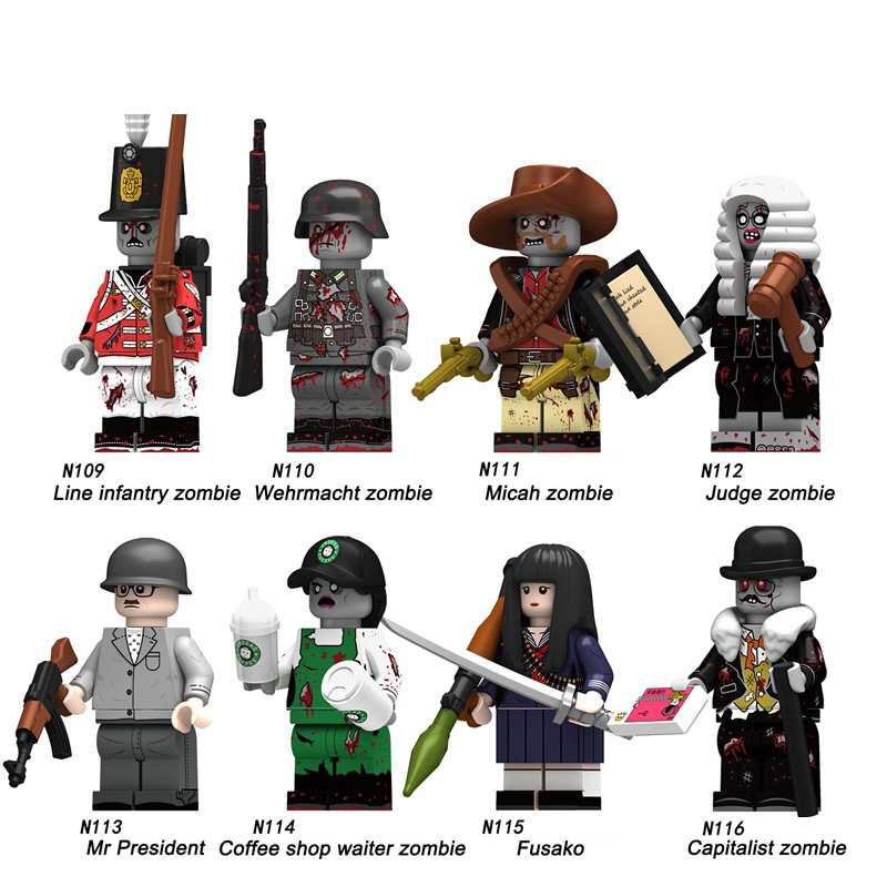 N109-116 Horror Series Zombie Minifigs Building Blocks Micha Fusako Action Figures Terrifying Collection Children Toys Boy Gifts