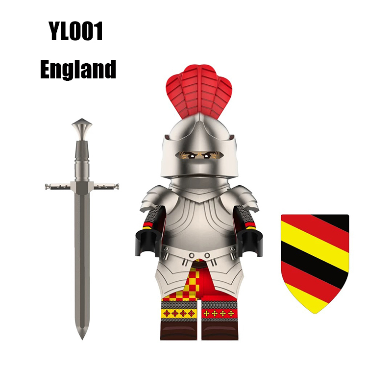 YL001 YL002 Medieval Knight Soldier Minifigs England France Noble Knight Weapon War Building Blocks Storm City Toy Kids Gifts