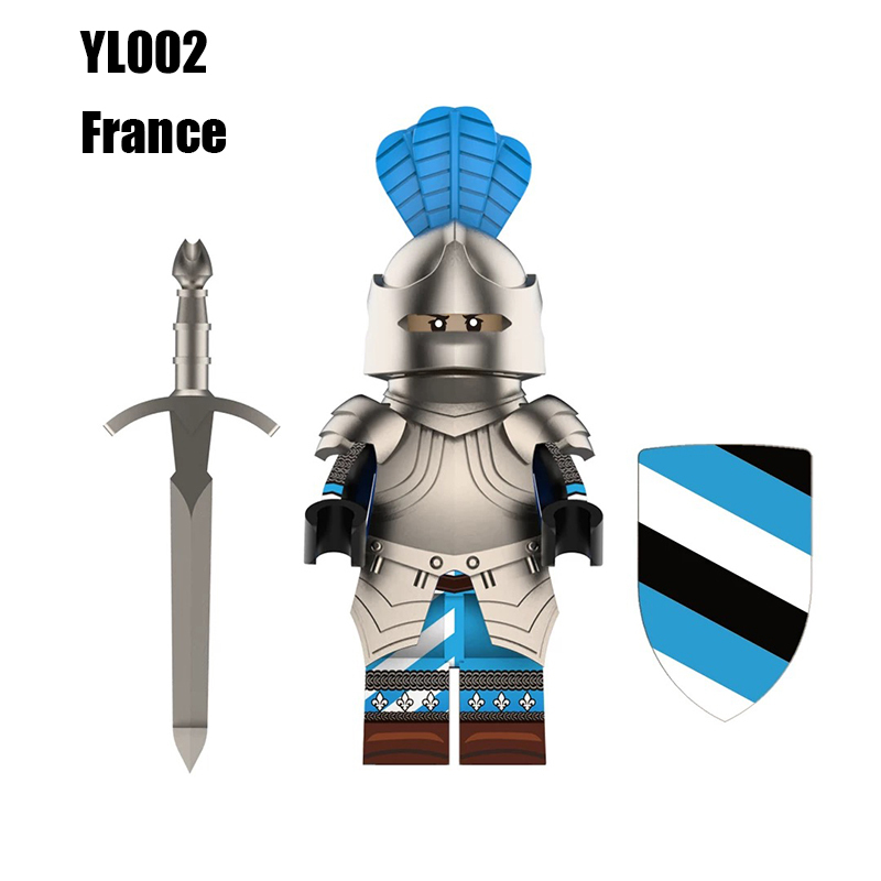 YL001 YL002 Medieval Knight Soldier Minifigs England France Noble Knight Weapon War Building Blocks Storm City Toy Kids Gifts