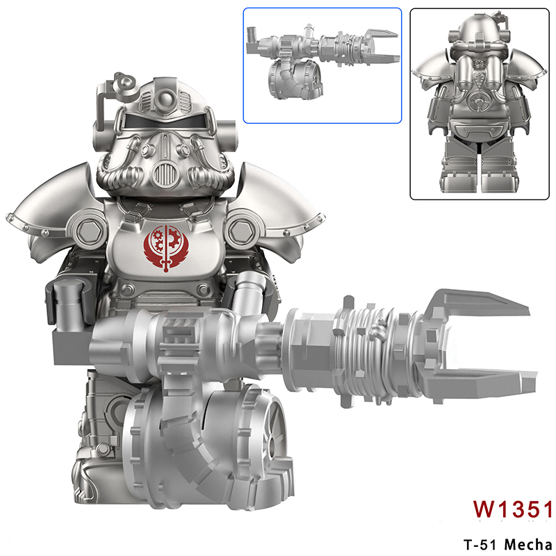 W1352-1359 Game Radiation Power Armor Minifigs Motorcycle Building Blocks Warrior T-51 Mecha Armour Compatible Toys Gift