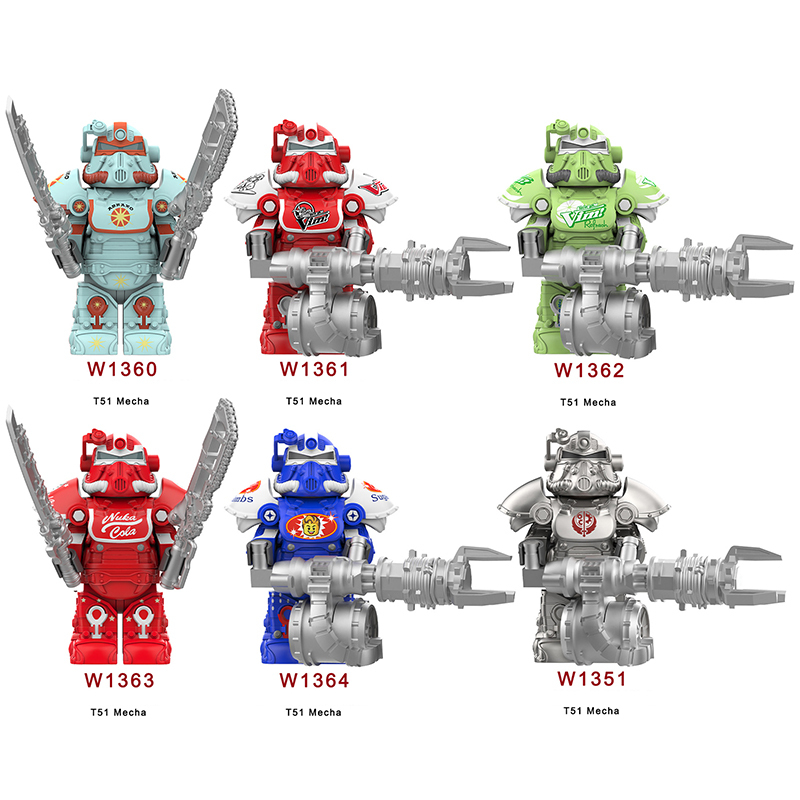 W1352-1359 Game Radiation Power Armor Minifigs Motorcycle Building Blocks Warrior T-51 Mecha Armour Compatible Toys Gift