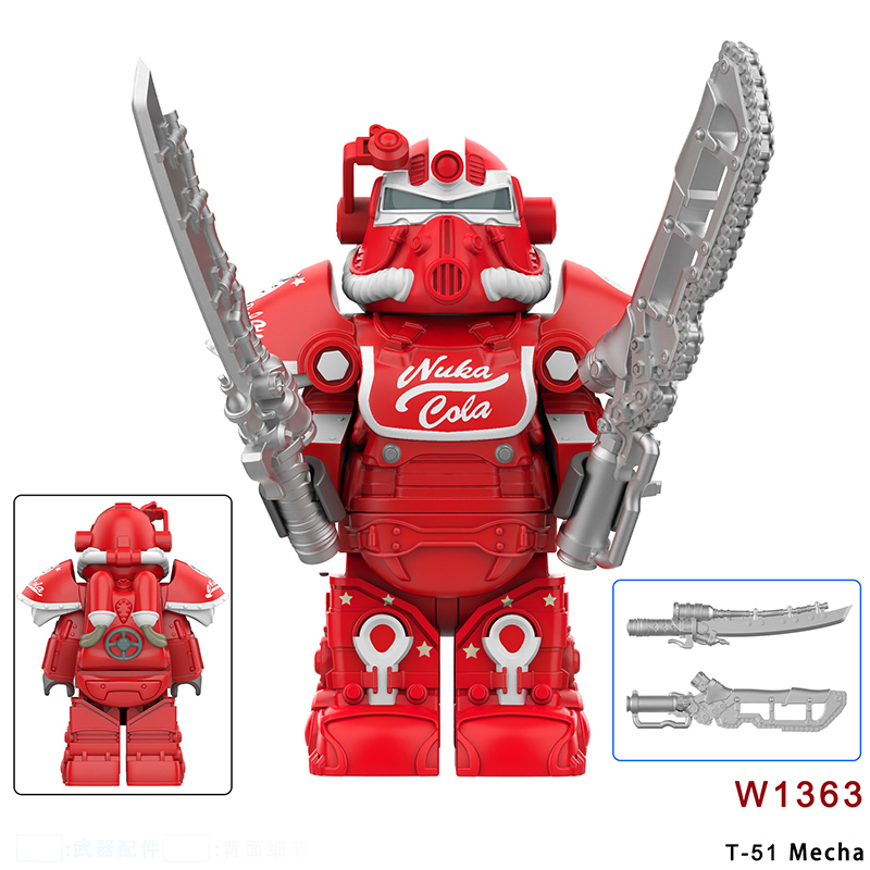 W1352-1359 Game Radiation Power Armor Minifigs Motorcycle Building Blocks Warrior T-51 Mecha Armour Compatible Toys Gift