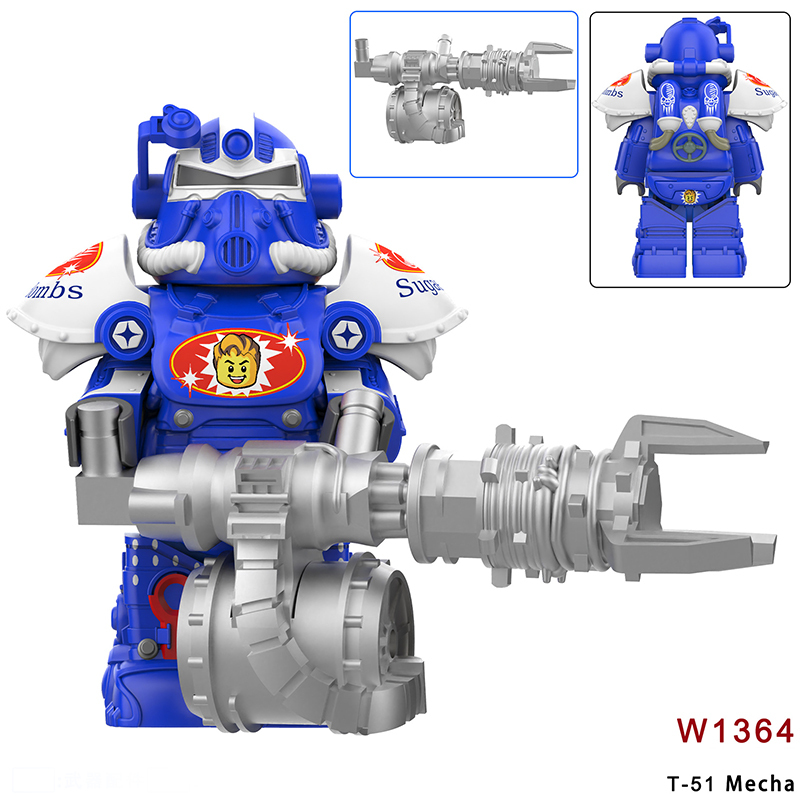W1352-1359 Game Radiation Power Armor Minifigs Motorcycle Building Blocks Warrior T-51 Mecha Armour Compatible Toys Gift