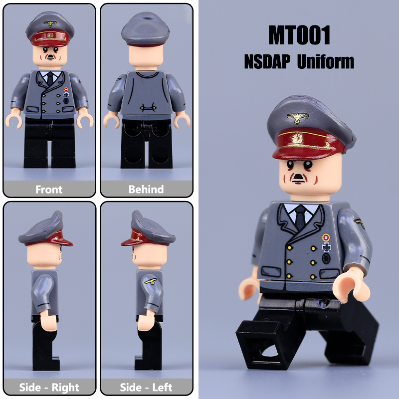 WW2 German Nazi Party Hitler Minifigs Building Blocks War Army Soldiers Weapon Military Gun Accessoories Toys Boys Gifts MT001