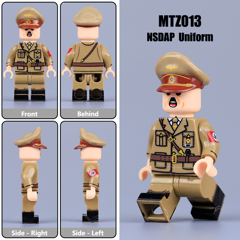 WW2 German Nazi Party Hitler Minifigs Building Blocks War Army Soldiers Weapon Military Gun Accessoories Toys Boys Gifts MT001