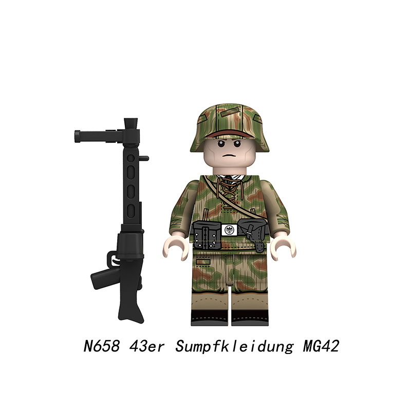 N621-624 Military WW2 German soldiers Action Figures Pea Camouflage Army 98K STG44 Building Blocks Weapons Gun Toys Boys