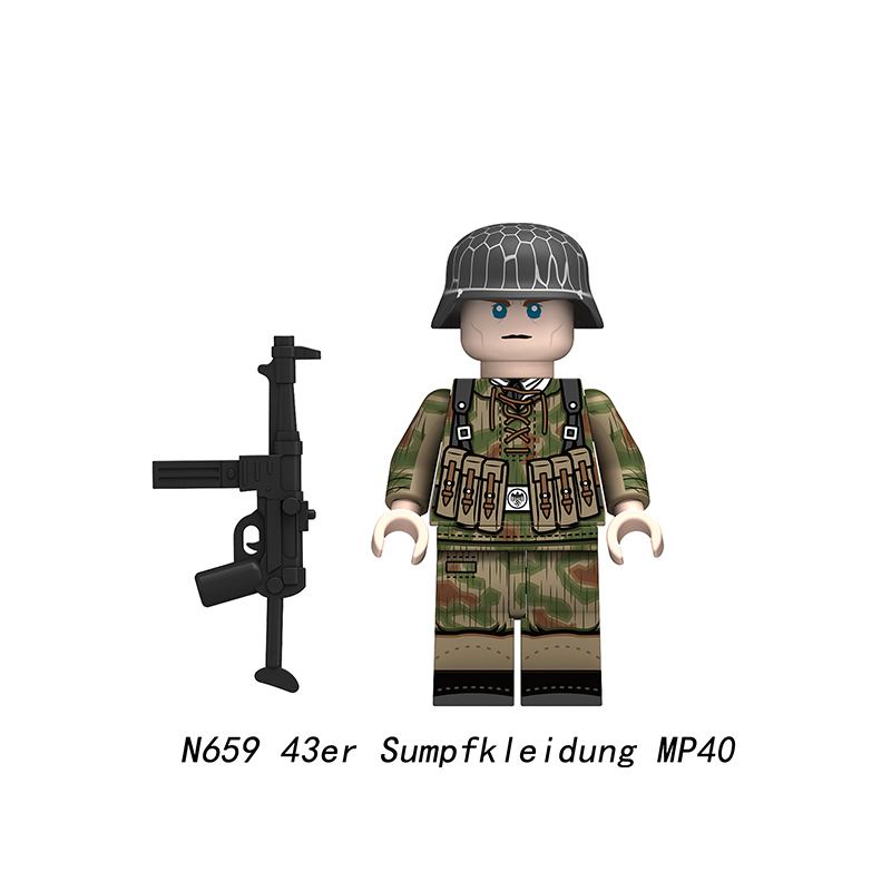 N621-624 Military WW2 German soldiers Action Figures Pea Camouflage Army 98K STG44 Building Blocks Weapons Gun Toys Boys