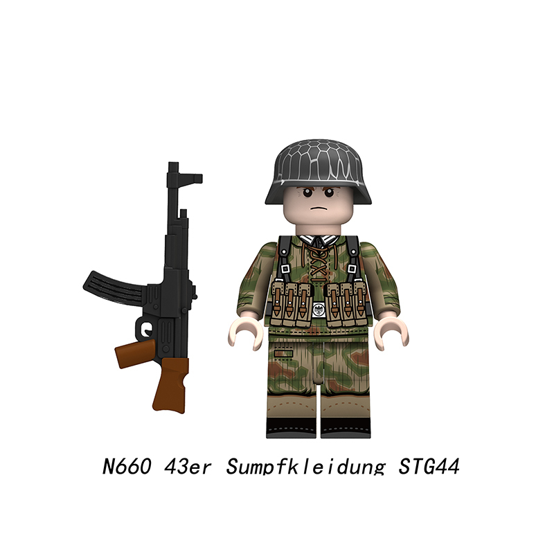 N621-624 Military WW2 German soldiers Action Figures Pea Camouflage Army 98K STG44 Building Blocks Weapons Gun Toys Boys