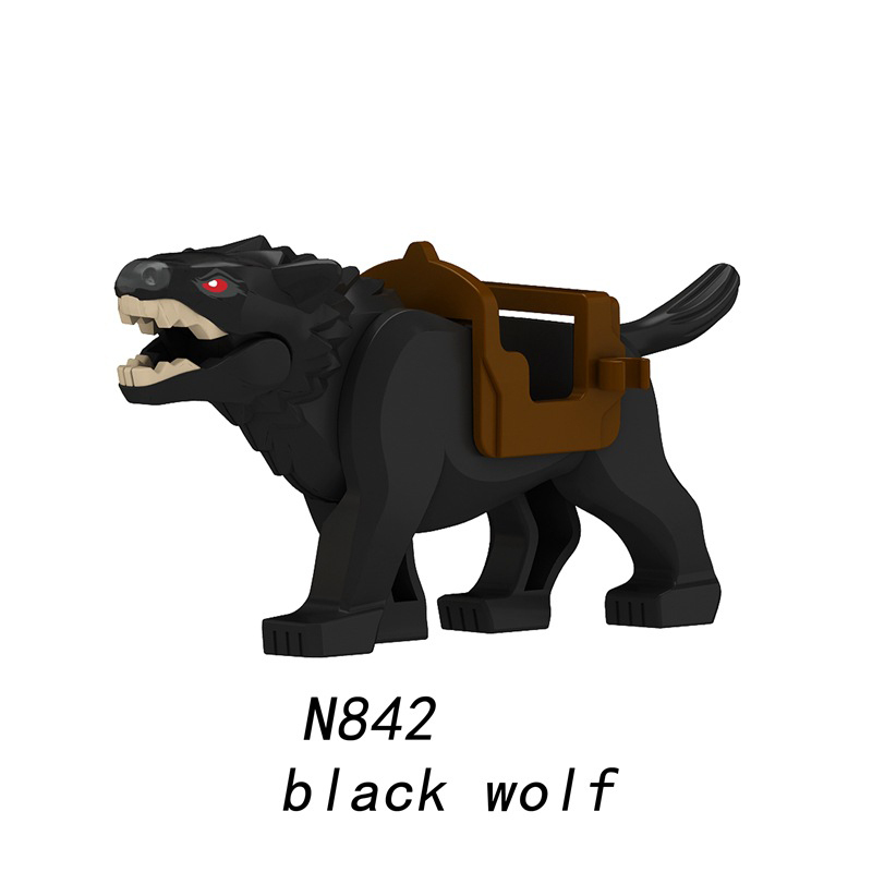 Lord Of The Rings Series Black Wolf Minifigs Building Blocks Animal Mount Weapon Helmet Gun Monster Army Compatible Toys Boys