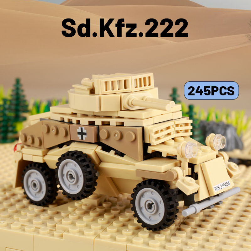 WW2 Military Germany North African Sd.kfz.222 Tank Building Blocks Armor Vehicles Soldiers Minifigs Army Weapons Bricks Toys Kid
