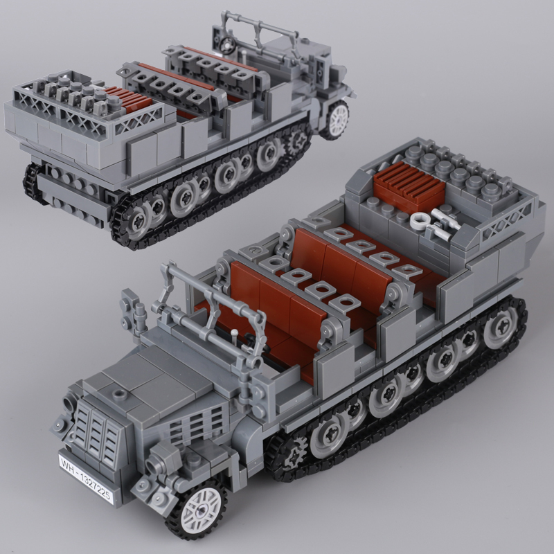WW2 Military Germany SDKFZ.7 Armored Transport Vehicles Building Blocks Soldiers Minifigs Army Weapons Tanks Models Bricks Toys Children
