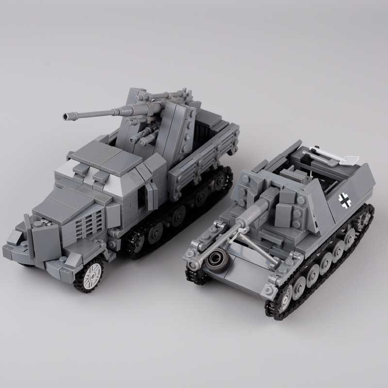 WW2 Germany Military Weapon SD.KFZ.251/17 Crawler Light Armored Vehicle Building Blocks 20mm Self-propelled Antiaircraft Gun Model Toys