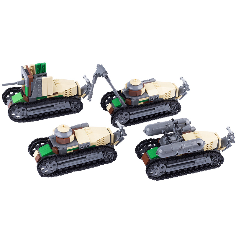 MOC WW2 France Soldier Minifigures Renault FT-17 Tank Cars Building Blocks Military Army Vehicle Weapon Parts Bricks Model Toys