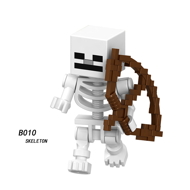 B009-016 Mini World Minecraft Minifigures Building Blocks Bolt Creeper Snow Golem Wither Skeleton Witch Zombie Villager Action Mini Figures Assemble MOC DIY Weapon Game Bricks Educational Toys Gift for Children Boys Kids