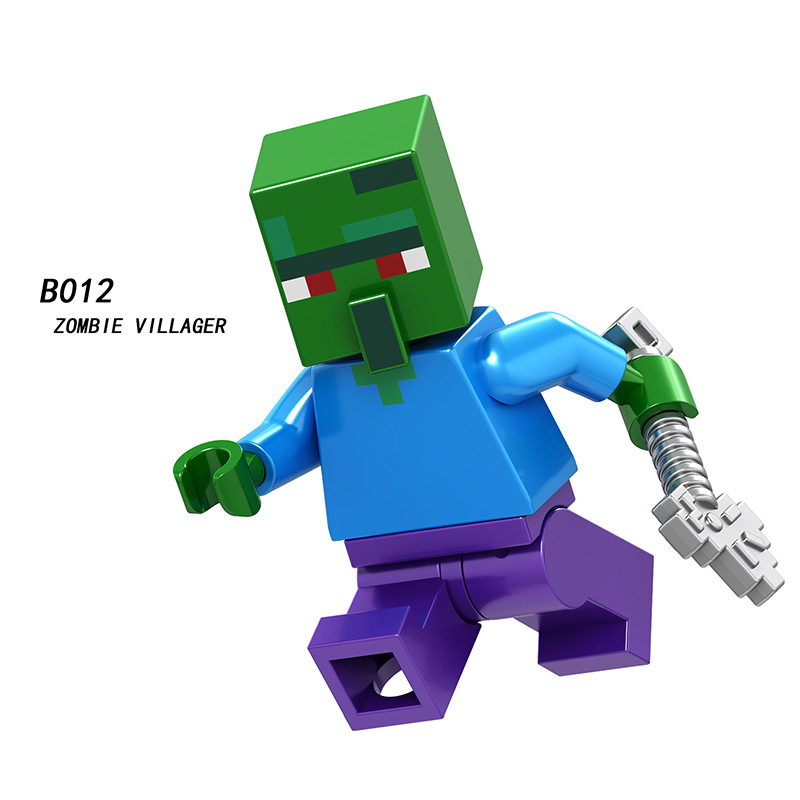 B009-016 Mini World Minecraft Minifigures Building Blocks Bolt Creeper Snow Golem Wither Skeleton Witch Zombie Villager Action Mini Figures Assemble MOC DIY Weapon Game Bricks Educational Toys Gift for Children Boys Kids