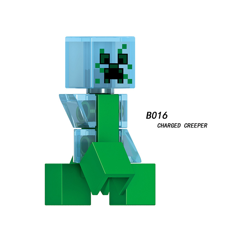 B009-016 Mini World Minecraft Minifigures Building Blocks Bolt Creeper Snow Golem Wither Skeleton Witch Zombie Villager Action Mini Figures Assemble MOC DIY Weapon Game Bricks Educational Toys Gift for Children Boys Kids